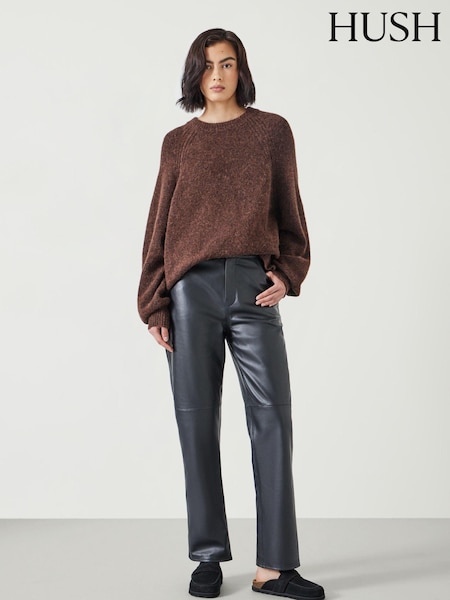Negru - Hush Colette Leather Croială dreaptă Pantaloni (AK1711) | 2,234 LEI