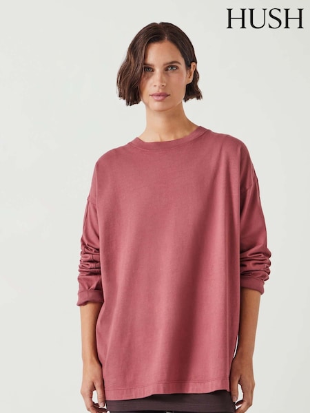 Pink - Hush Flo Oversized Long Sleeve 100% Cotton T-Shirt (AK1715) | 70 €