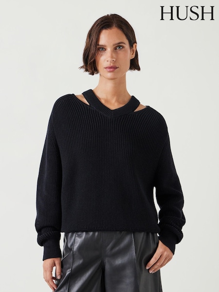 Hush Black Kady Cotton Neck Detail 100% Cotton Jumper (AK1716) | €51