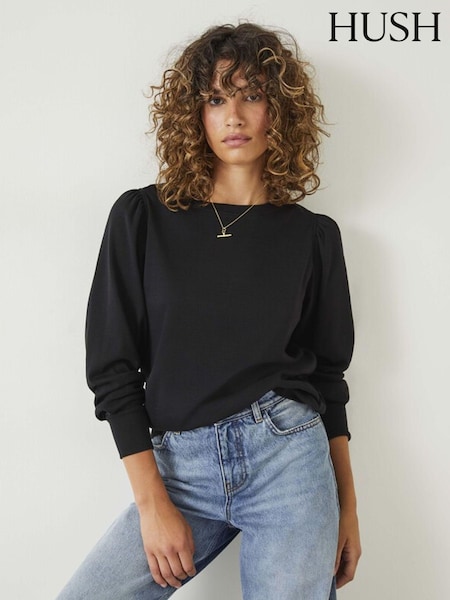 Hush Black Emily Puff Sleeve 100% Cotton Jersey Top (AK1739) | €53