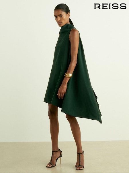 Reiss Green Shauna High-Neck Drape Back Mini Dress (AK1769) | €170