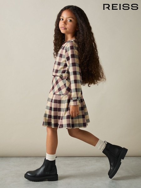 Reiss Burgundy Elif 4-9 yrs Check Piped Pleated Dress (AK1771) | AED540
