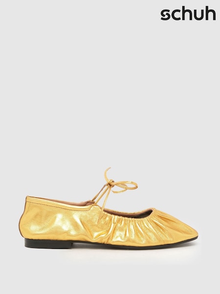 Schuh Gold Lindy Leather Ruched Ballerinas (AK1876) | €69