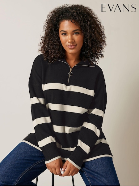 Evans Stripe Zip Neck Black Jumper (AK1939) | kr600