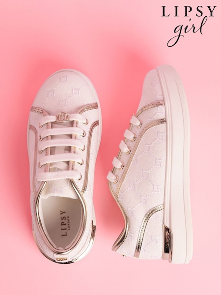 Alb pânză - Lipsy Slim Pantofi cu talpa plată Sole Dungă Gum Outsole Trainers (AK2040) | 186 LEI - 216 LEI
