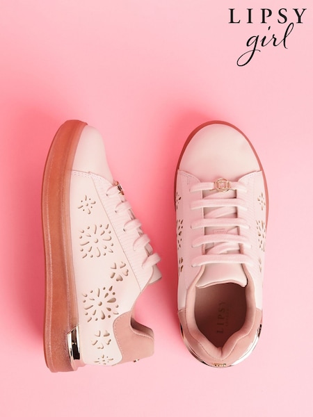 Lipsy White Lazer Cut Slim Flat Sole Stripe Gum Outsole Trainers (AK2041) | €33 - €38