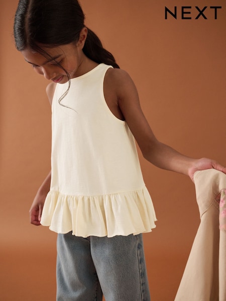 Ecru - 100% vestă din bumbac peplum cu volan (3-16ani) (AK2067) | 37 LEI - 74 LEI