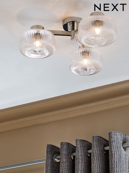 Brushed Chrome Lexington 3 Light Flush Ceiling Light Fitting (AK2370) | €131