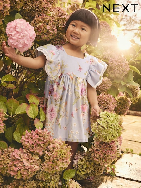 أزرق مشجر - Angel Sleeve Summer Dress (3mths-8yrs) (AK2475) | ‏76 د.إ.‏ - ‏ 91‏ د.إ.