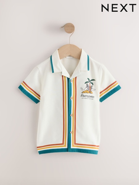 Ecru Dino Back Print Short Sleeve Shirt (3mths-7yrs) (AK2491) | R$ 125 - R$ 145