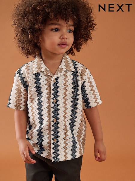 Brown Zig Zag Stripe Short Sleeves Textured Stripe Shirt (3mths-7yrs) (AK2493) | SGD 22 - SGD 26