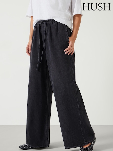 Hush Black Clio Wide Leg Tie Waist 100% Cotton Jeans (AK2534) | €136