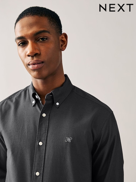 Charcoal Grey Regular Fit Long Sleeve Oxford Shirt (AK2551) | €30