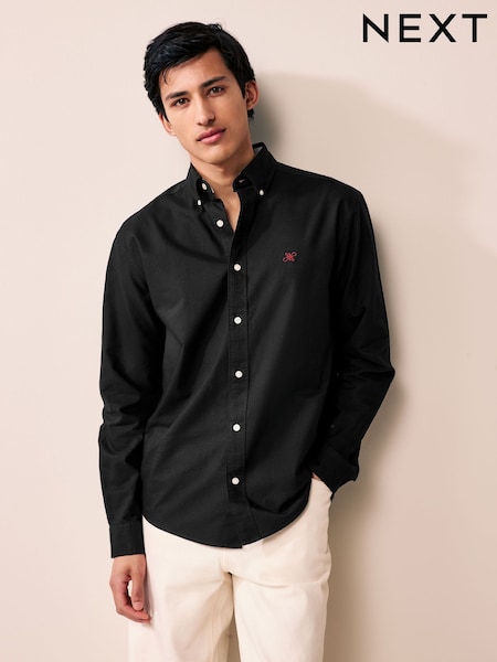 שחור - גזרה רגילה - Long Sleeve Oxford Shirt (AK2558) | ‏90‏₪