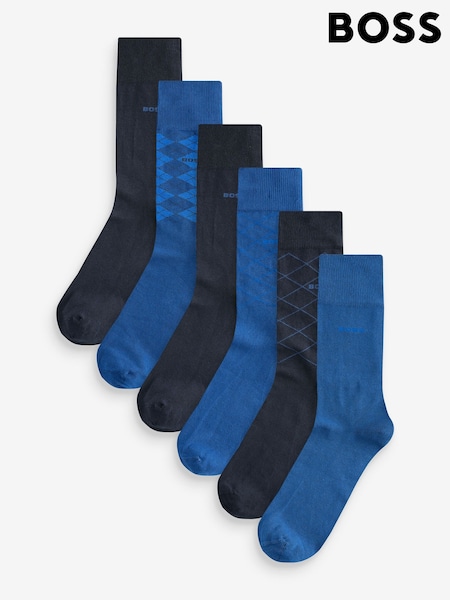BOSS Blue Cotton Blend Socks 6 Pack In A Regular Length (AK2838) | AED227