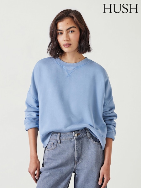 Hush Blue Ground Oversized 100% Cotton Micaela Cropped Sweatshirt (AK2936) | €79