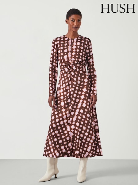 Hush Brown Print Myrah Midi Dress (AK2938) | €77