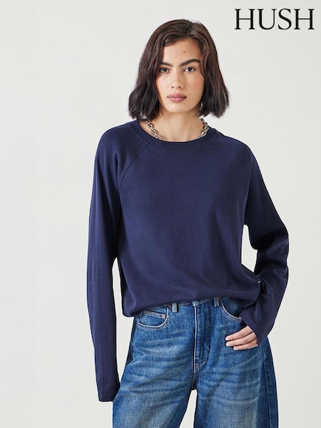 Hush Dark Blue 100% Cotton Matilda Raglan Top (AK2944) | ₪201
