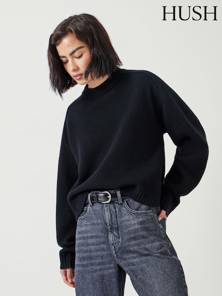 Hush Black Nina Merino Wool Cropped Jumper (AK2949) | €140