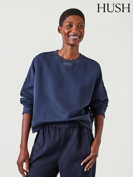 Hush Blue Oversized 100% Cotton Micaela Cropped Sweatshirt (AK2954) | €79