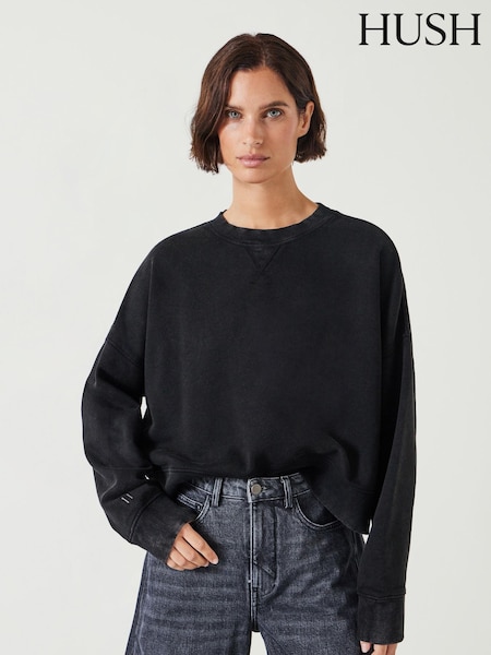 Hush Black Oversized 100% Cotton Micaela Cropped Sweatshirt (AK2961) | €92