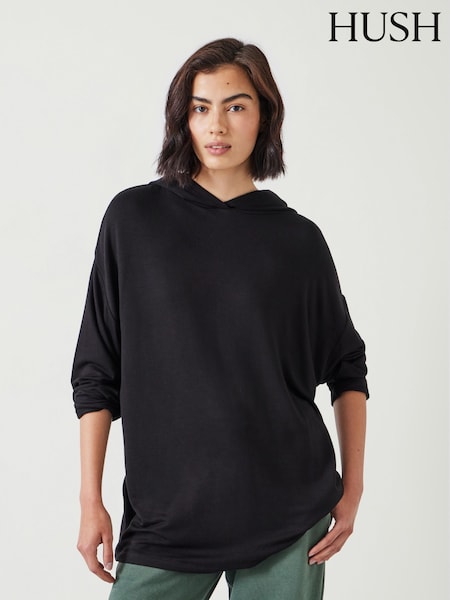 Hush Black Oversized Noah Lightweight Longline Hoodie (AK2962) | €66