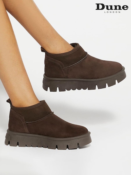 Dune London Brown Chrome Pod Faux Fur Lined Cropped Ankle Boots (AK3030) | €79