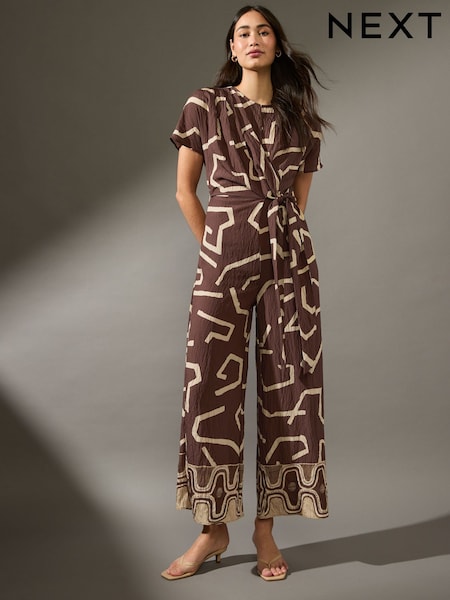Estampado geométrico marrón - Tie Waist Detail Jumpsuit (AK3046) | 77 €