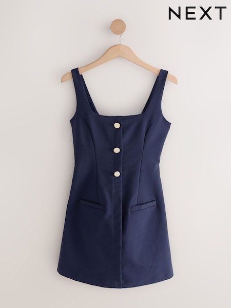 Темно-синий - Square Neck Gold Button Mini Dress (AK3127) | €62