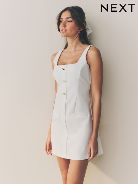 Белый - Square Neck Gold Button Mini Dress (AK3132) | €62