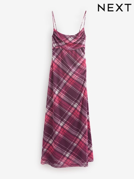 Red Check Mesh Floral Cami Slip Dress (AK3144) | €55