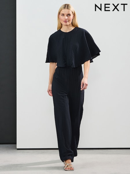 Azul marino - Short Sleeve Cape Sleeve Jumpsuit (AK3162) | 90 €