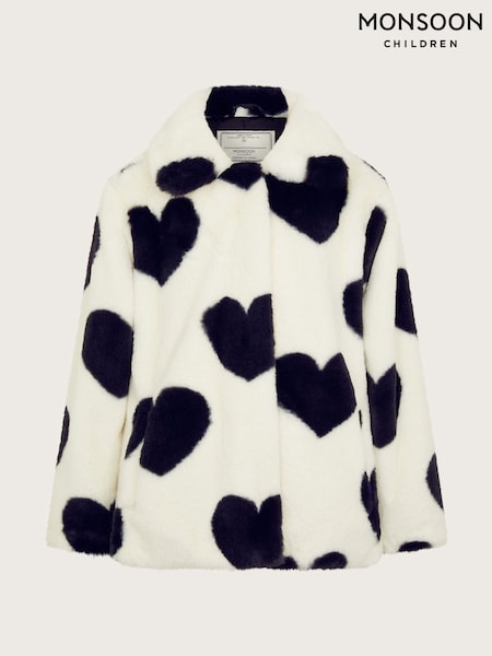 Monsoon Black Heart Print Faux Fur Coat (AK3177) | AED142 - AED177