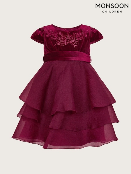 Monsoon Red Baby Mabel Embroidered Velvet Dress (AK3186) | €78 - €85