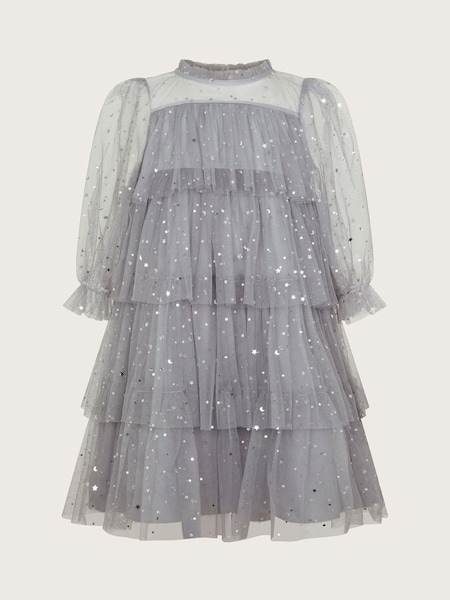 Monsoon Grey Foil Star Tulle Tiered Dress (AK3215) | AED327 - AED355