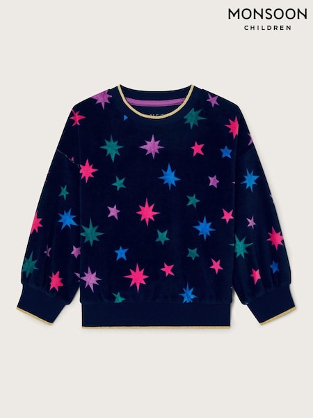 Monsoon Blue Star Print Velour Long Sleeve Top (AK3229) | 90 QAR - 103 QAR