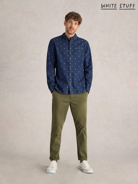 White Stuff Blue 100% Organic Cotton Denim Dobby Shirt (AK3254) | 173 QAR