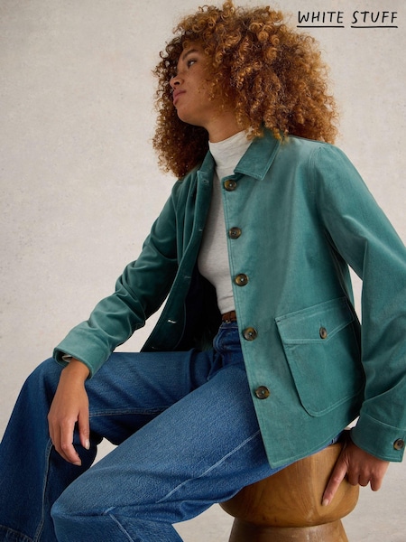 White Stuff Green 100% Organic Cotton Amelia Velvet Jacket (AK3263) | €79