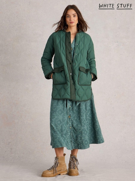 White Stuff Green Raya Quilted Coat (AK3276) | ₪516