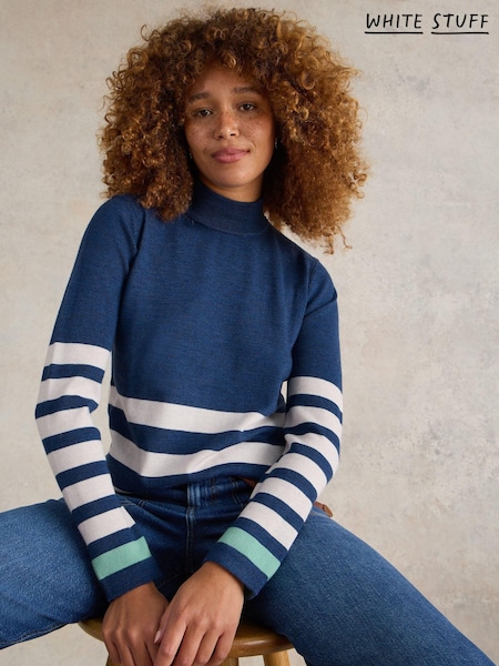 White Stuff Blue Roll Neck Merino Jumper (AK3284) | €41.50