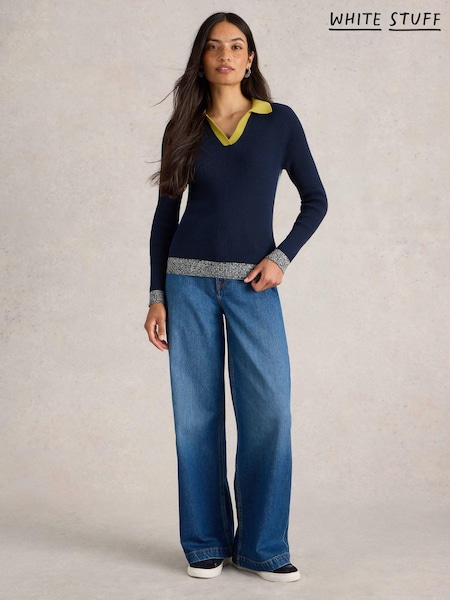 White Stuff 100% Organic Cotton Rib Collar Jumper (AK3289) | 228 LEI
