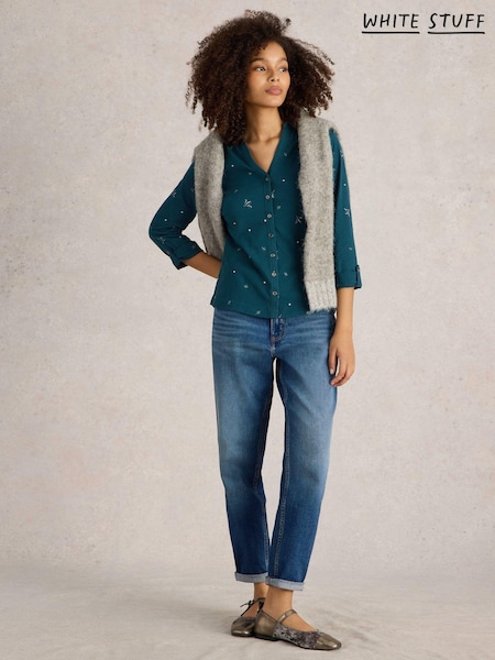 White Stuff Green 100% Cotton Annie Embroidered Shirt (AK3290) | €43