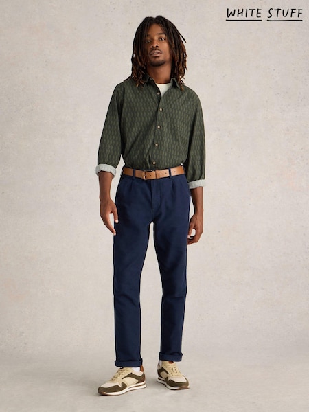 White Stuff Green 100% Organic Cotton Linear Half Printed Shirt (AK3295) | €44