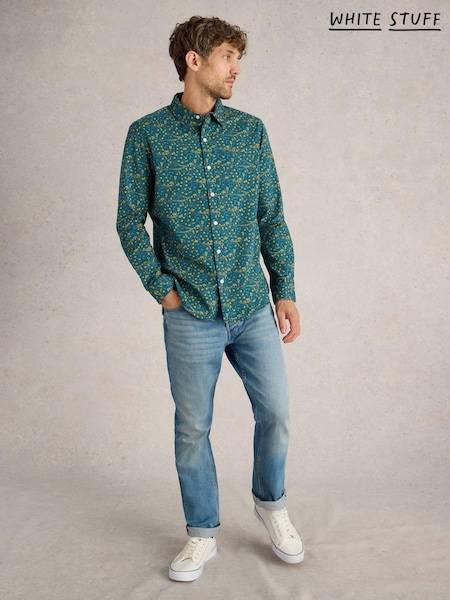 White Stuff Blue 100% Cotton Climbing Thorns Printed Shirt (AK3311) | €51