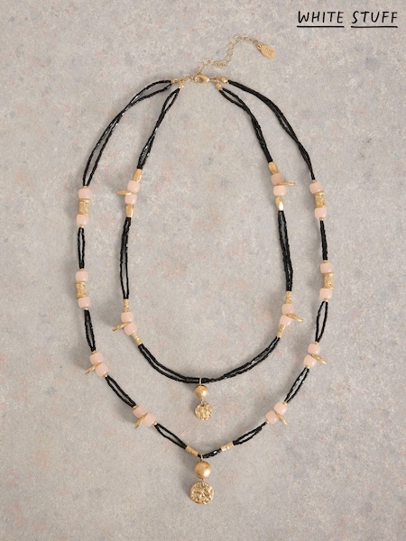 White Stuff Black Flora Charm Bead Necklace (AK3327) | AED65