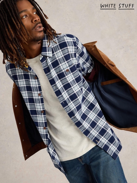 White Stuff Blue 100% Cotton Wallace Brushed Check Shirt (AK3328) | €39