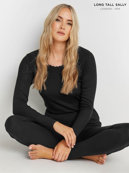 Long Tall Sally Black Pointelle Thermal Long Sleeve Top (AK3410) | 104 QAR