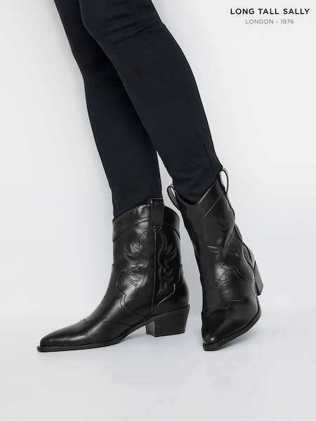 Long Tall Sally Black Western Stitch Detail Boots (AK3421) | €94