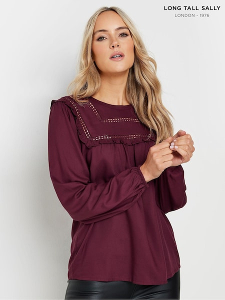 Long Tall Sally Pink Bib Frill Woven Blouse (AK3426) | ₪166