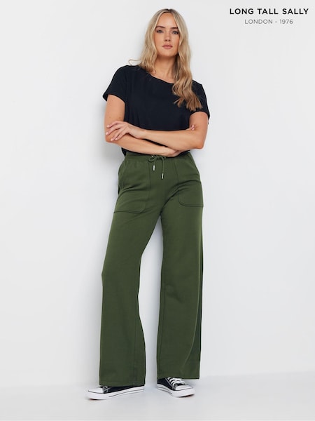 Long Tall Sally Green Patch Pocket Wide Leg Joggers (AK3430) | ₪166
